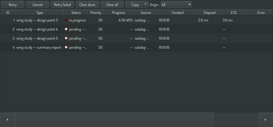 A queue that is not running, with all three reasons on their rows