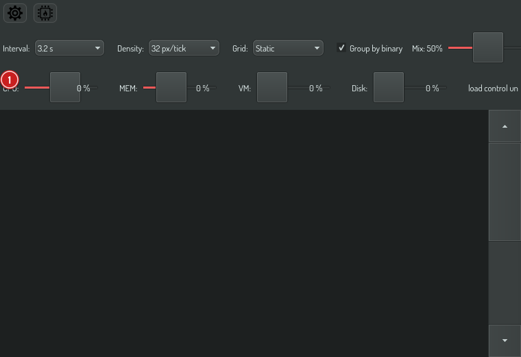 The synthetic-loads panel: CPU/MEM sliders, active chip, and Clear