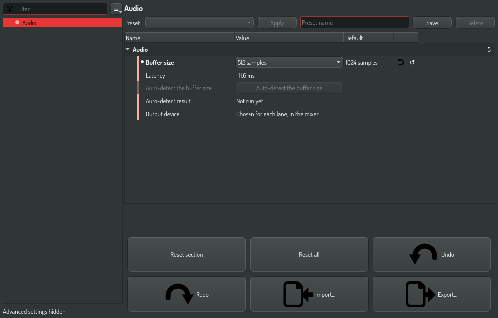 Bahn's settings window