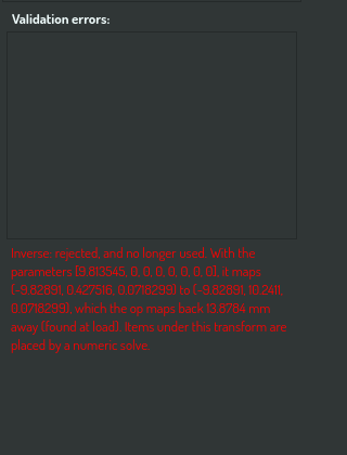 The definition editor's validation card with a rejected inverse