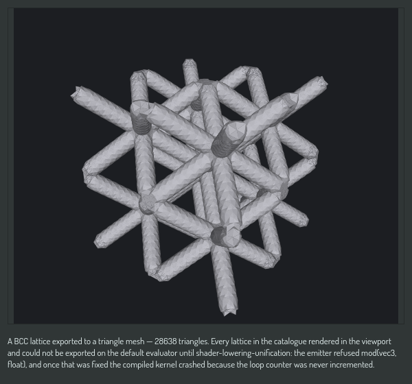 A BCC lattice exported to a triangle mesh