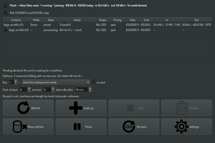 A machine billing with no executor, and the button that reaps it