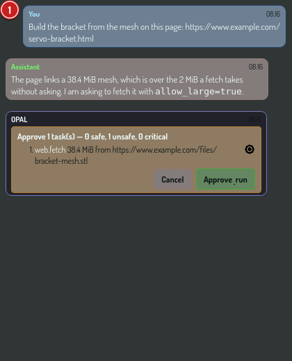 The approval card for a large file: the URL, and the size the host declared