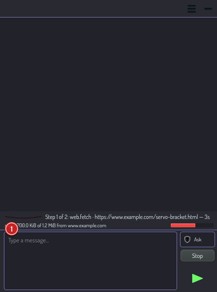 The busy row while a page arrives: the step, the bytes received against the size the host sent, and a bar of that fraction