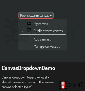 The canvas dropdown open, with the shared canvas selected.