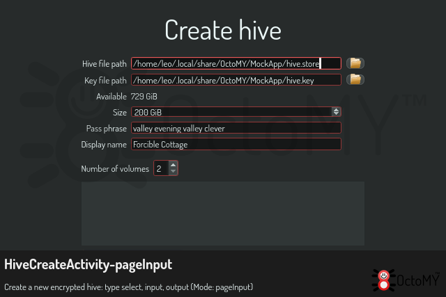 HiveCreateActivity in pageInput mode