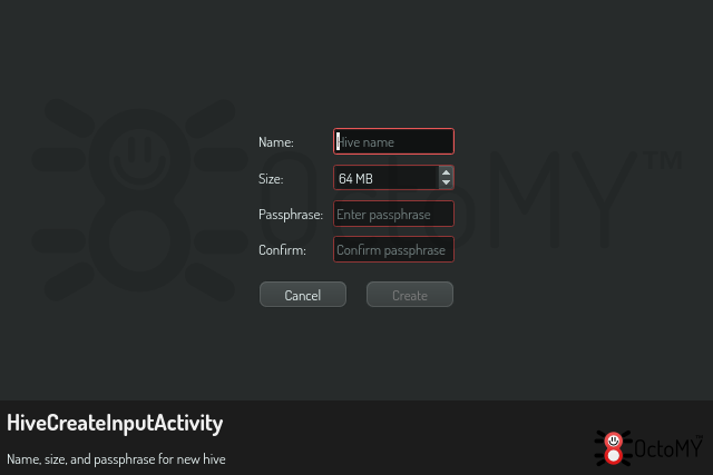 HiveCreateInputActivity in default mode