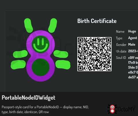 A node identity card colored by its node type's seed