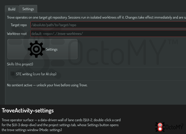 The Trove settings tab