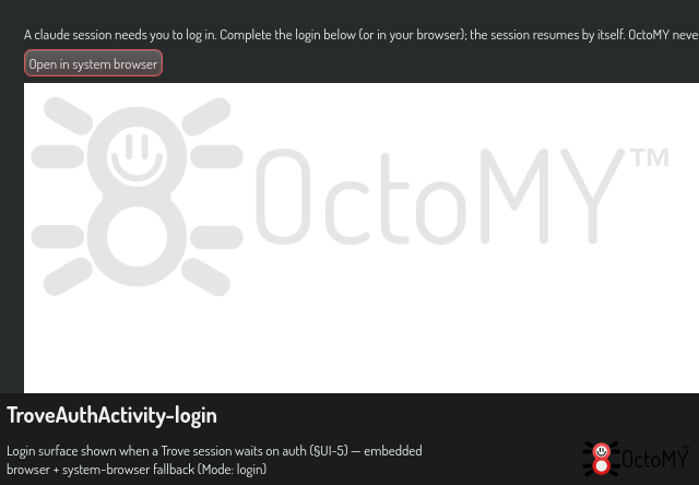TroveAuthActivity in login mode